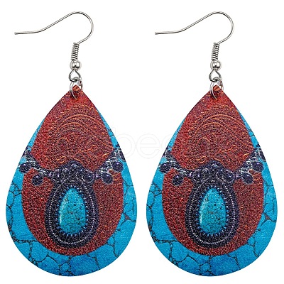 Imitation Leather Teardrop Dangle Earrings BOHO-PW0001-004E-1