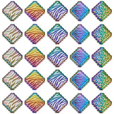 30Pcs Rainbow Iridescent Printed Opaque Acrylic Beads OACR-TA0001-73B-1