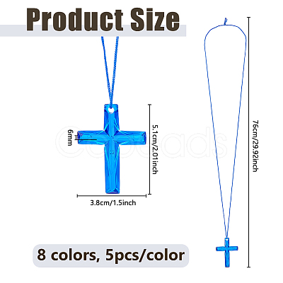 40Pcs 8 Colors Cross Polystyrene Pendant Necklaces DIY-DC0004-02-1