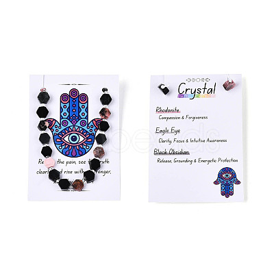 Natural Rhodonite & Eagle Eye & Obsidian Beads Strands G-N358-03A-03-1