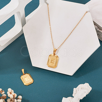 1Pc Stainless Steel Rectangle with Letter Pendants NJEW-TA0001-22E-1