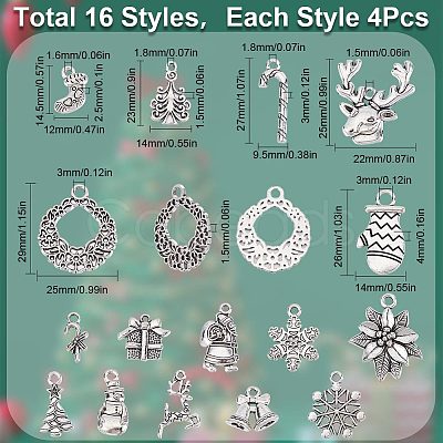 64Pcs 16 Style Tibetan Style Alloy Pendants FIND-SC0004-76-1
