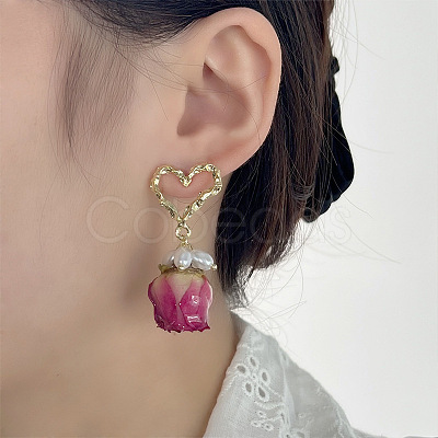 Heart Brass Shell Pearl Dangle Stud Earrings FS-WGDBC6E-01-1