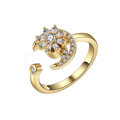 Adjustable Opening Brass  Cubic Zirconia Rotating Ring PW-WG87975-02-1