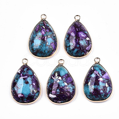 Teardrop Assembled Synthetic Turquoise and Natural Regalite/Imperial Jasper Pendants X-G-N330-20A-1