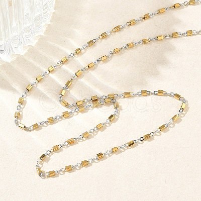 1.5MM Two Tone 304 Stainless Steel Cuboid Link Chain Necklaces for Women NJEW-G201-03GP-1