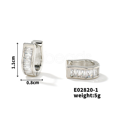 Exquisite Unisex U-shaped Brass Cubic Zirconia Hoop Earrings Fashionable Light Luxury RN4802-1-1