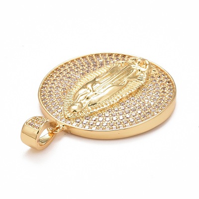 Rack Plating Brass Micro Pave Clear Cubic Zirconia Pendants KK-M229-01G-1