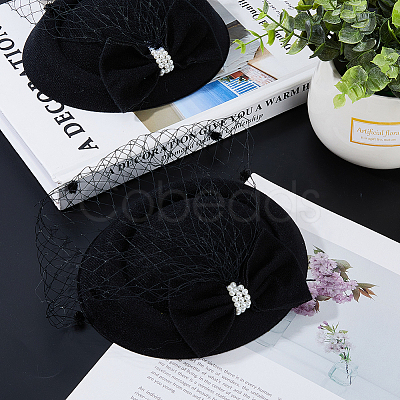 Bowknot Wool Felt Fascinators Pillbox Hat with Iron Alligator Hair Clips MRMJ-WH0077-113B-1