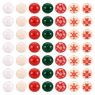 140Pcs 7 Styles Painted Natural Wood European Beads WOOD-TA0001-65-1