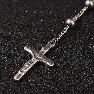 Non-Tarnish 201 Stainless Steel Rosary Bead Necklaces X-NJEW-L427-22P-1