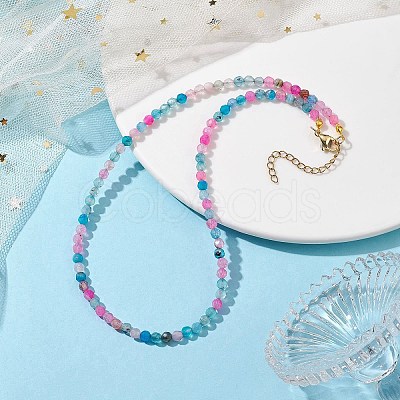 Faceted Round Natural Agate(Dyed & Heated) Beaded Necklaces for Women NJEW-JN04659-05-1