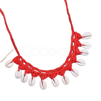 Bohemian Handmade Woven Polyester Cord Natural Cowrie Shell Tassel Choker Necklaces for Women FS-WGB5F2D-01-1