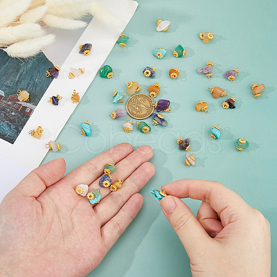 7 Colors Natural & Synthetic Mixed Stone Nuggets Pendants PALLOY-FH00143-1