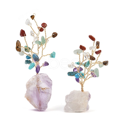 Natural Mixed Gemstone Chips Tree of Life Display Decorations AJEW-JD00015-04-1