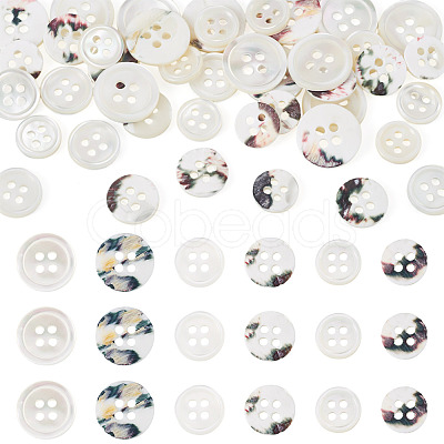45Pcs 3 Styles 4-Holes Shell Buttons BUTT-TA0001-28-1