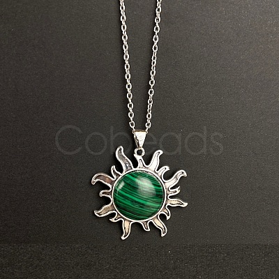 Synthetic Malachite Sun Pendant Alloy Chain Vintage Necklaces WB3716-4-1