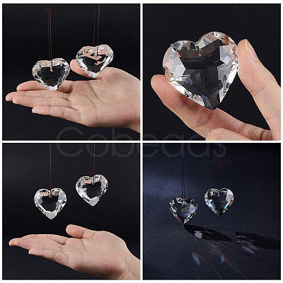 2Pcs Glass Heart Pendant Decorations AJEW-BBC0002-30B-1