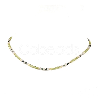 Natural Peridot Faceted Round Beaded Necklaces NJEW-JN06430-01-1