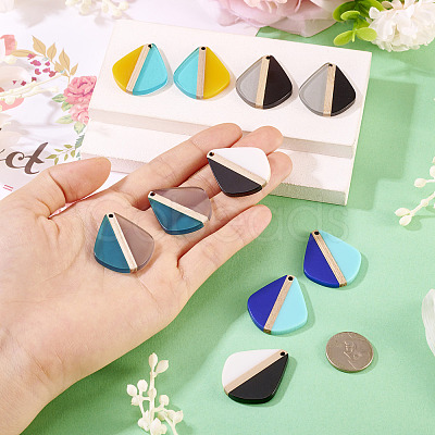 10Pcs 5 Colors Transparent & Opaque Resin & Wood Pendants RESI-TA0004-64-1