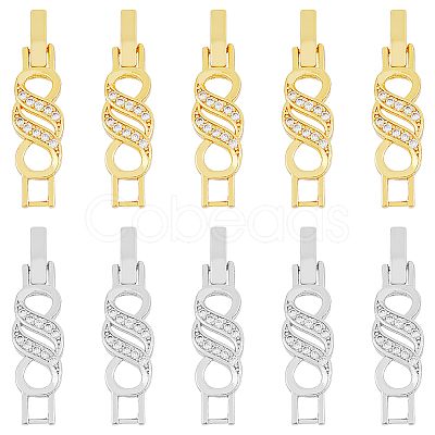 10Pcs 2 Colors Rack Plating Brass Micro Pave Clear Cubic Zirconia Watch Band Clasps ZIRC-DC0001-08-1