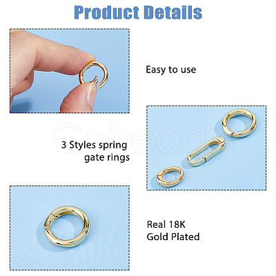 6Pcs 3 Styles Brass Spring Gate Rings KK-HS0015-07-1