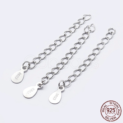 925 Sterling Silver End with Extender Chains and Teardrop Charms STER-F036-26S-48mm-1