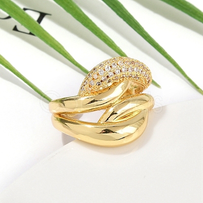 Rack Plating Brass Micro Pave Clear Cubic Zirconia Cuff Finger Rings for Women RJEW-M028-54G-1