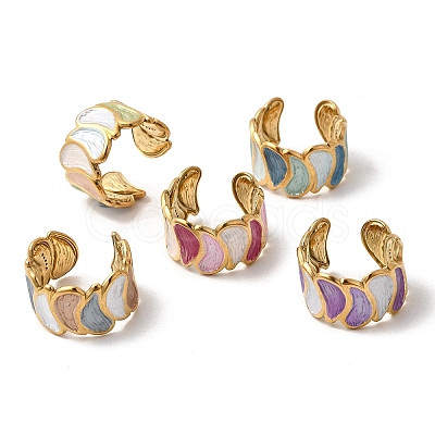 304 Stainless Steel Enamel Open Cuff Rings RJEW-L335-02B-G-1
