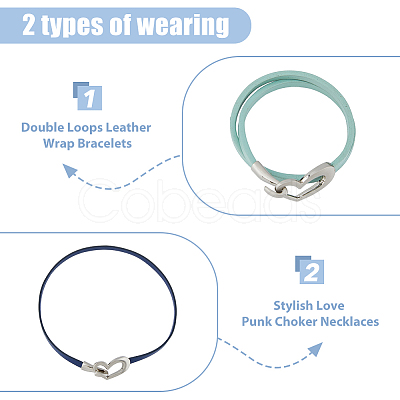 4Pcs 4 Colors PU Leather Simple Plain Double Loops Wrap Bracelets Set with Alloy Heart Clasps for Women BJEW-FI0001-73-1