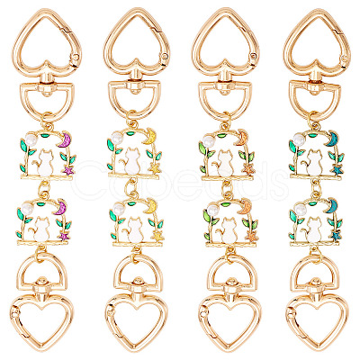 4Pcs 4 Colors Cat Back Shaped Alloy Enamel Heart Link Bag Strap AJEW-TAC00035-1