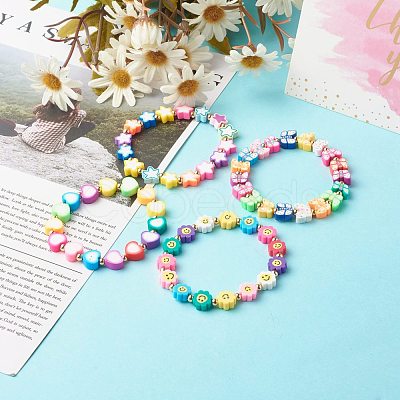 Handmade Polymer Clay Beads Stretch Bracelets BJEW-JB06560-1