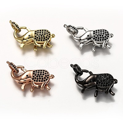 Brass Micro Pave Black Cubic Zirconia Lobster Claw Clasps ZIRC-I052-05-1