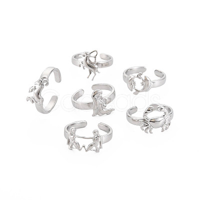 Non-Tarnish 304 Stainless Steel 12 Constellations/Zodiac Signs Open Cuff Ring for Women RJEW-S405-156P-1