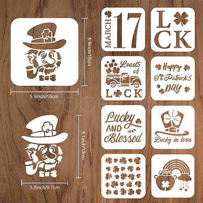 9Pcs 9 Styles Saint Patrick's Day PET Hollow Out Drawing Painting Stencils Sets DIY-WH0383-0021-1