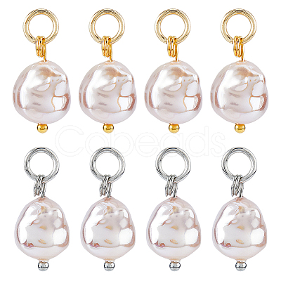 8Pcs 2 Colors Plastic Imitation Pearl Baroque Irregular Pendants PALLOY-FH00109-1