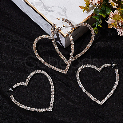 2 Pairs 2 Colors Crystal Rhinestone Hollow Out Heart Stud Earrings with 925 Sterling Silver Pins EJEW-AN0001-23-1