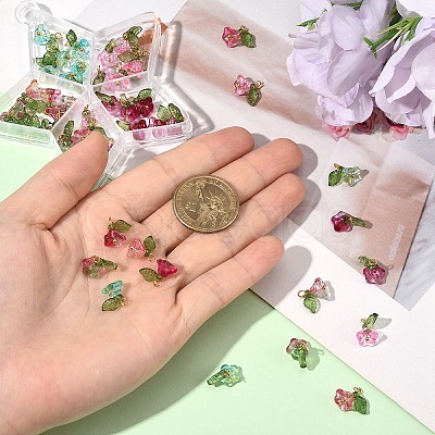 50Pcs 5 Colors Transparent Acrylic & Glass Pendants PALLOY-YW00071-1