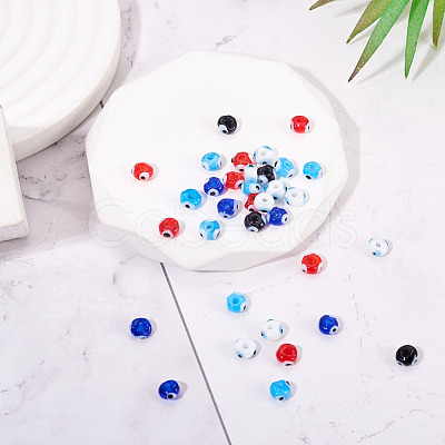 100Pcs 5 Colors Handmade Evil Eye Lampwork Beads Strands LAMP-TA0001-88B-1