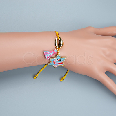 Bohemian Ethnic Style Geometric Miyuki Beaded Star with Flamingo Charm Adjustable Braided Bracelets for Women ZA1517-1
