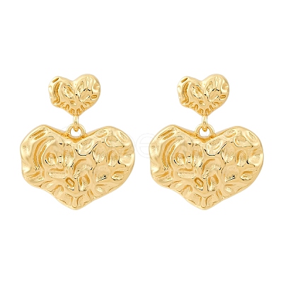 Hammered Heart Brass Dangle Stud Earrings LS-EJEW-R025-23G-1