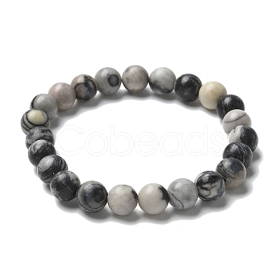 Natural Netstone Bead Stretch Bracelets X-BJEW-K212-B-021-1