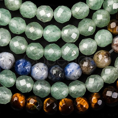 Chakra Theme Natural Red Rainbow Jasper & Yellow Aventurine & Tiger Eye & Green Aventurine & Blue Spot Stone & Lapis Lazuli & Amethyst Beads Strands G-F668-14-4mm-1