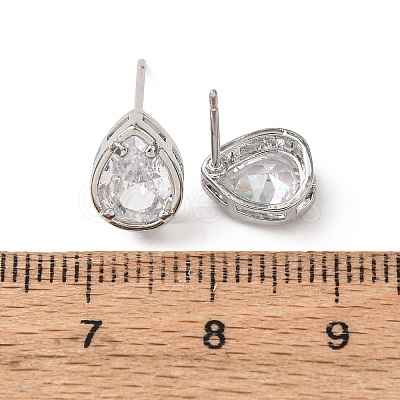 Brass Micro Pave Clear Cubic Zirconia Stud Earrings EJEW-C174-02G-P-1