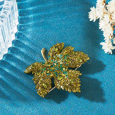Autumn Maple Leaf Light Gold Alloy Rhinestone Brooch Pins JEWB-TADJ0001-01B-1