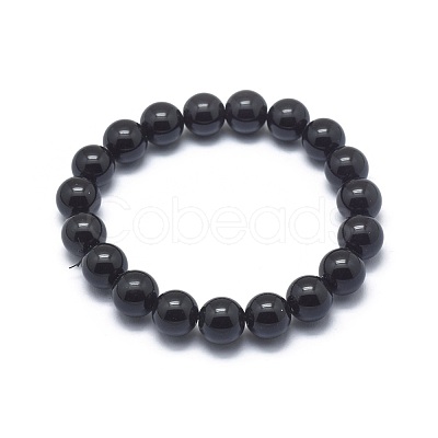 Synthetic Black Stone Bead Stretch Bracelets BJEW-K212-C-032-1