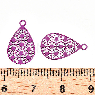 Spray Painted 430 Stainless Steel Filigree Pendants STAS-WH0047-78G-1