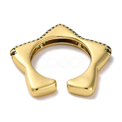 Rack Plating Star Brass Cubic Zirconia Open Cuff Rings for Women RJEW-S242-02G-A-1