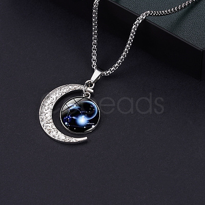 Alloy & Glass Luminous Moon Constellation Pendant Necklaces WG12A0F-12-1
