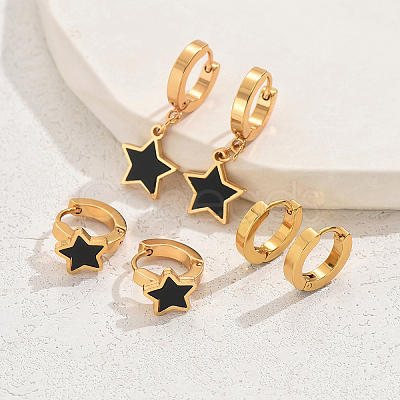 3 Pairs 201 Stainless Steel Acrylic Hoop Earrings for Women BM5587-1